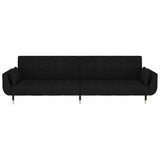 2-Seater Sofa Bed with Two Pillows Black Velvet - 45-Degree Angle
