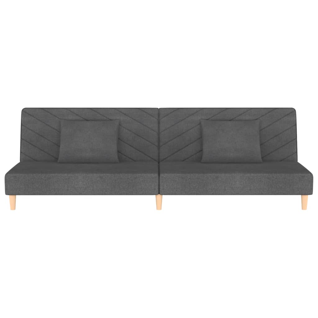 2-Seater Sofa Bed with Two Pillows Dark Grey Fabric