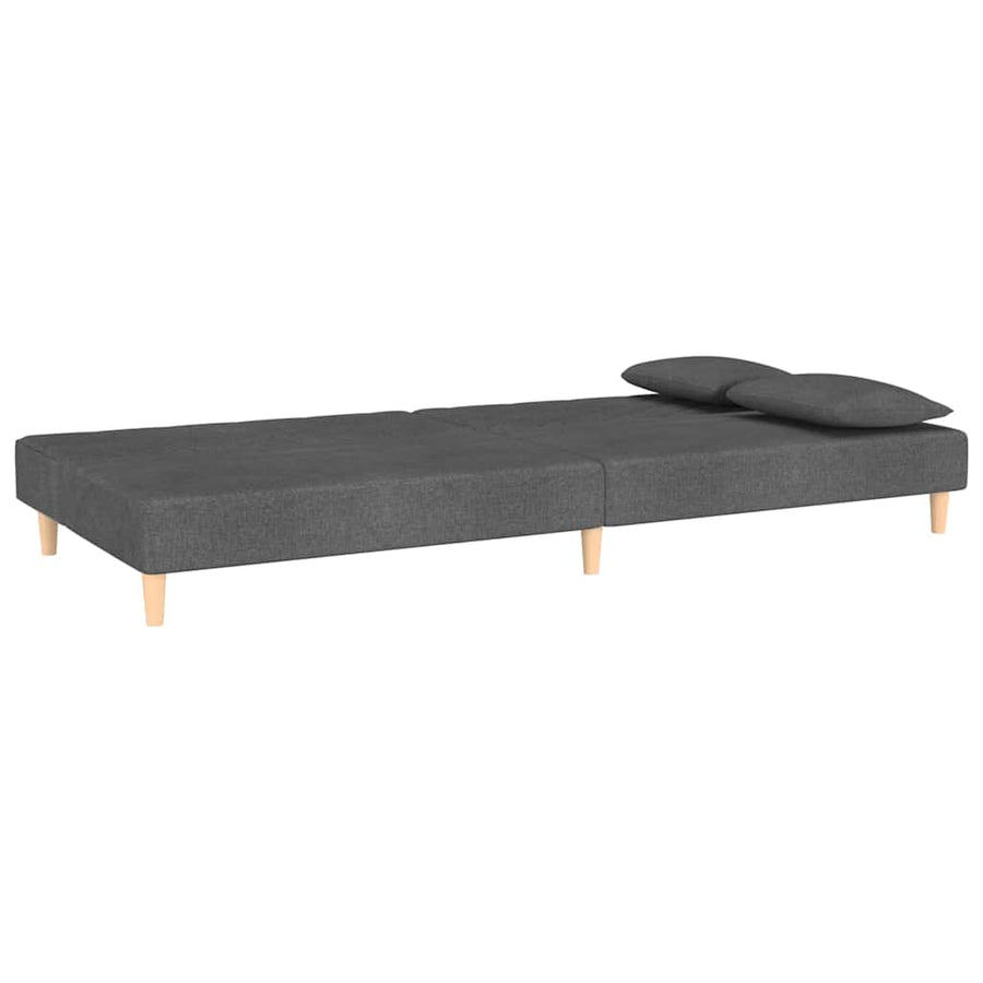 2-Seater Sofa Bed with Two Pillows Dark Grey Fabric