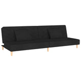 2-Seater Sofa Bed with Two Pillows Black Fabric - Front View