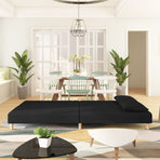 2-Seater Sofa Bed with Two Pillows Black Fabric