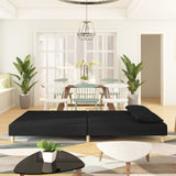 2-Seater Sofa Bed with Two Pillows Black Fabric - Side View
