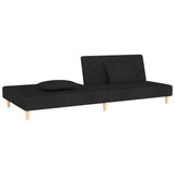 2-Seater Sofa Bed with Two Pillows Black Fabric - 45-Degree Angle