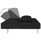 2-Seater Sofa Bed with Two Pillows Black Fabric - Low Angle