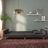 2-Seater Sofa Bed with Two Pillows Black Fabric - Side View