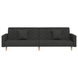 2-Seater Sofa Bed with Two Pillows Black Fabric