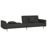 2-Seater Sofa Bed with Two Pillows Black Fabric - 45-Degree Angle