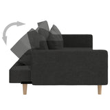 2-Seater Sofa Bed with Two Pillows Black Fabric - Low Angle
