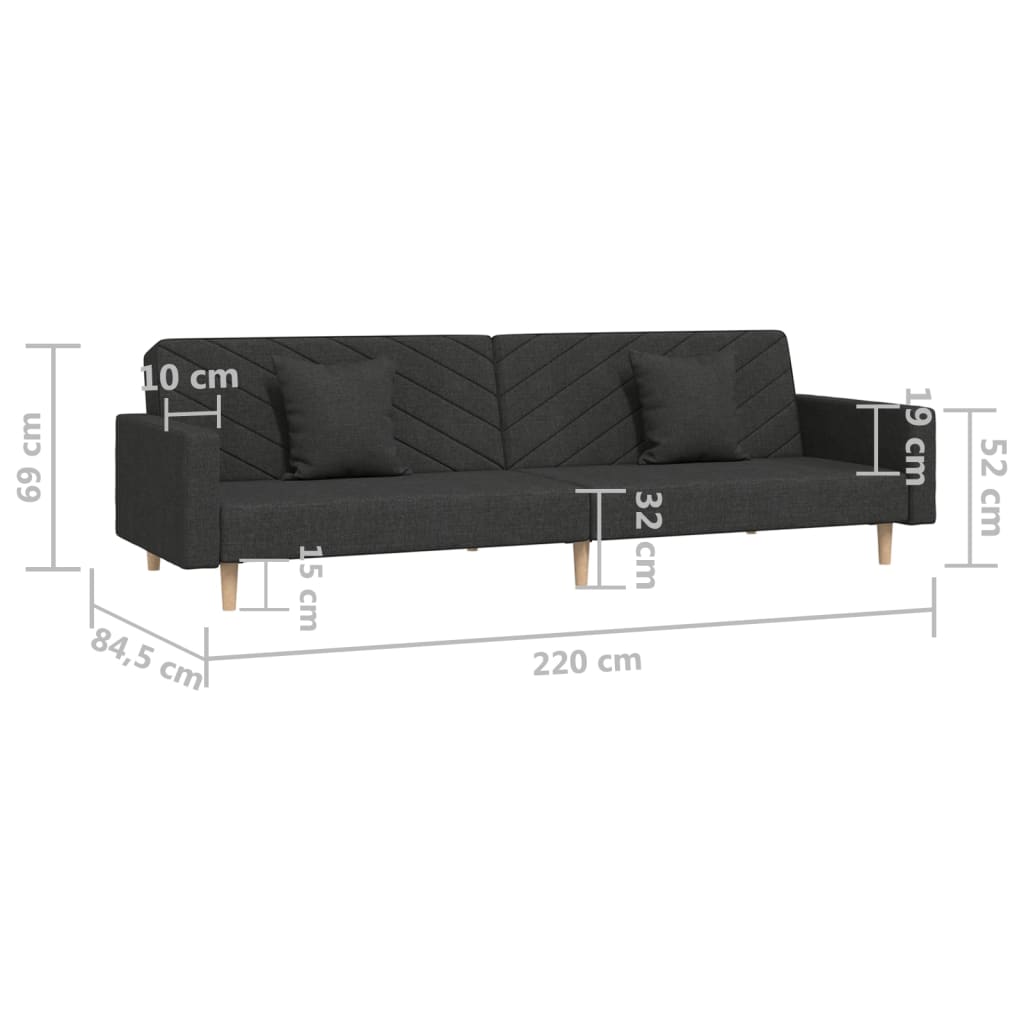 2-Seater Sofa Bed with Two Pillows Black Fabric