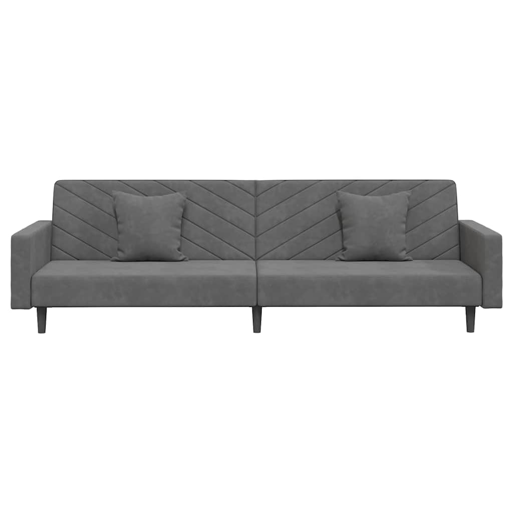 2-Seater Sofa Bed with Two Pillows Dark Grey Velvet