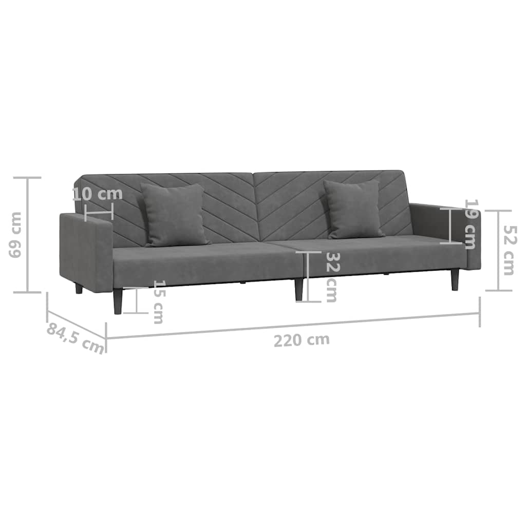 2-Seater Sofa Bed with Two Pillows Dark Grey Velvet