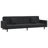 2-Seater Sofa Bed with Two Pillows Black Velvet - Front View