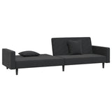 2-Seater Sofa Bed with Two Pillows Black Velvet - Close-Up Angle