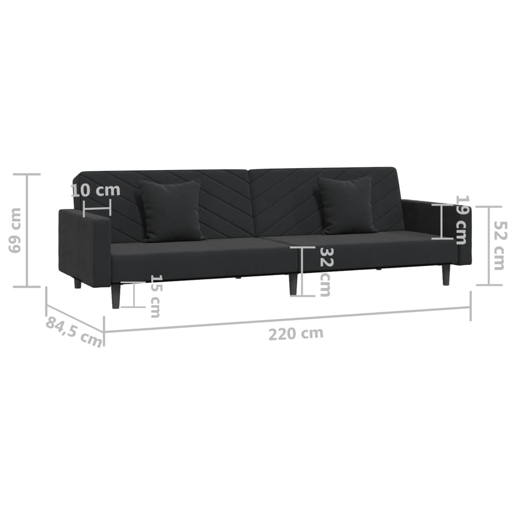 2-Seater Sofa Bed with Two Pillows Black Velvet