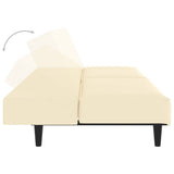 2-Seater Sofa Bed Cream Faux Leather - Close-Up Angle