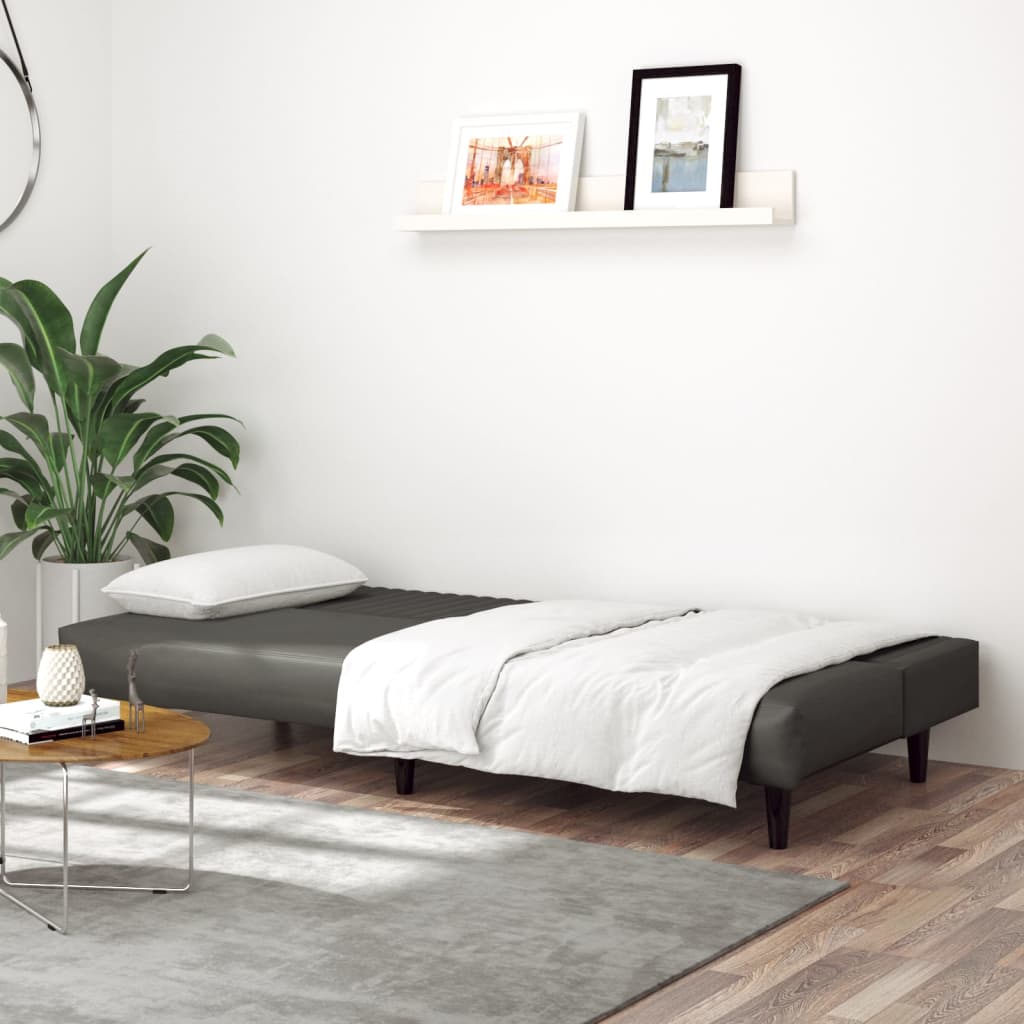 2-Seater Sofa Bed Grey Faux Leather