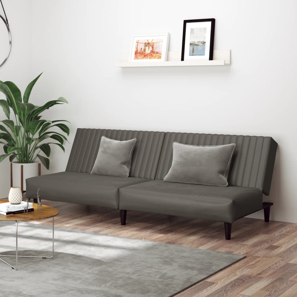 2-Seater Sofa Bed Grey Faux Leather