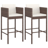 Bar Stools 2 pcs with Cushions Brown Poly Rattan - Front View