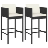 Bar Stools 2 pcs with Cushions Black Poly Rattan - Front View