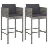 Bar Stools 2 pcs with Cushions Grey Poly Rattan - Front View