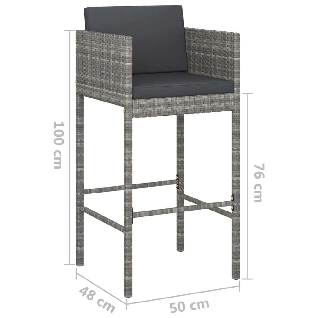 Bar Stools 2 pcs with Cushions Grey Poly Rattan