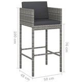 Bar Stools 2 pcs with Cushions Grey Poly Rattan