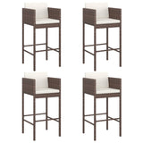 Bar Stools 4 pcs with Cushions Brown Poly Rattan