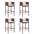Bar Stools 4 pcs with Cushions Brown Poly Rattan