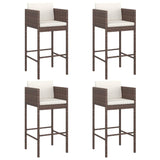 Bar Stools 4 pcs with Cushions Brown Poly Rattan - Front View