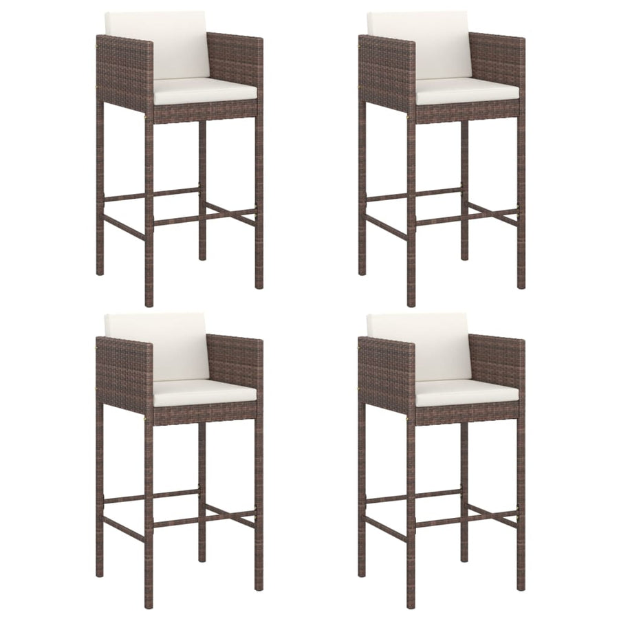 Bar Stools 4 pcs with Cushions Brown Poly Rattan