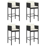 Bar Stools 4 pcs with Cushions Black Poly Rattan