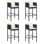 Bar Stools 4 pcs with Cushions Black Poly Rattan