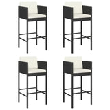 Bar Stools 4 pcs with Cushions Black Poly Rattan - Front View