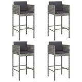 Bar Stools 4 pcs with Cushions Grey Poly Rattan - Front View
