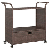 Bar Cart with Drawer Brown 100x45x97 cm Poly Rattan - Front View