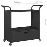 Bar Cart with Drawer Black 100x45x97 cm Poly Rattan - Close-Up Angle