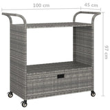 Bar Cart with Drawer Grey 100x45x97 cm Poly Rattan - Close-Up Angle