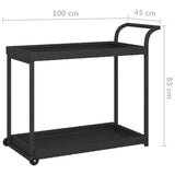 Bar Cart Black 100x45x83 cm Poly Rattan - Rear View