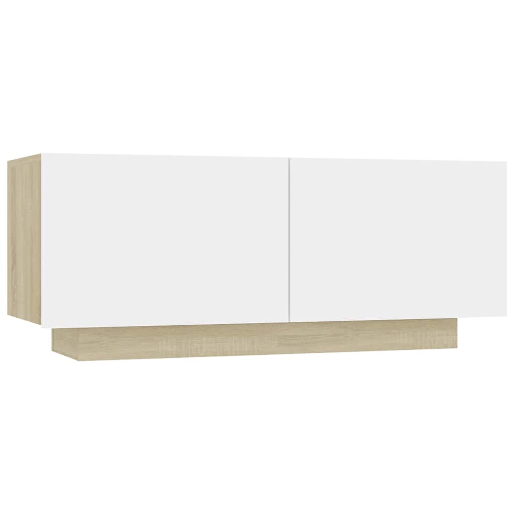 Bedside Cabinet White and Sonoma Oak 100x35x40 cm Engineered Wood
