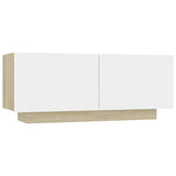Bedside Cabinet White and Sonoma Oak 100x35x40 cm Engineered Wood