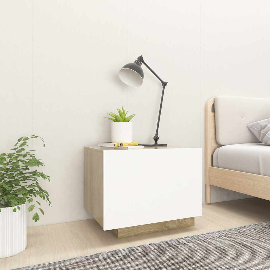 Bedside Cabinet White and Sonoma Oak 100x35x40 cm Engineered Wood