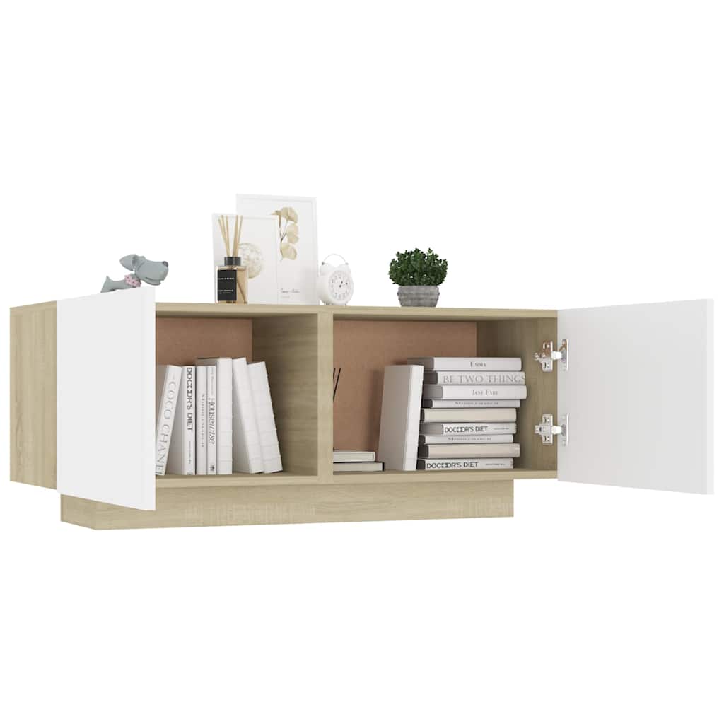 Bedside Cabinet White and Sonoma Oak 100x35x40 cm Engineered Wood