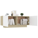 Bedside Cabinet White and Sonoma Oak 100x35x40 cm Engineered Wood