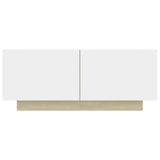 Bedside Cabinet White and Sonoma Oak 100x35x40 cm Engineered Wood - 45-Degree Angle
