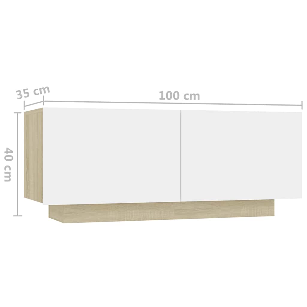 Bedside Cabinet White and Sonoma Oak 100x35x40 cm Engineered Wood