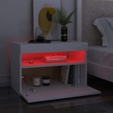Bedside Cabinet & LED Lights White 60x35x40 cm Engineered Wood - Low Angle