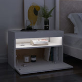Bedside Cabinet & LED Lights White 60x35x40 cm Engineered Wood - Extra Image
