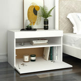 Bedside Cabinet & LED Lights White 60x35x40 cm Engineered Wood - Extra Image