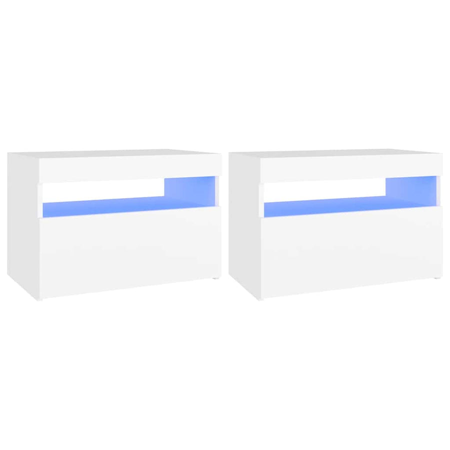 Bedside Cabinet & LED Lights 2 pcs White 60x35x40 cm