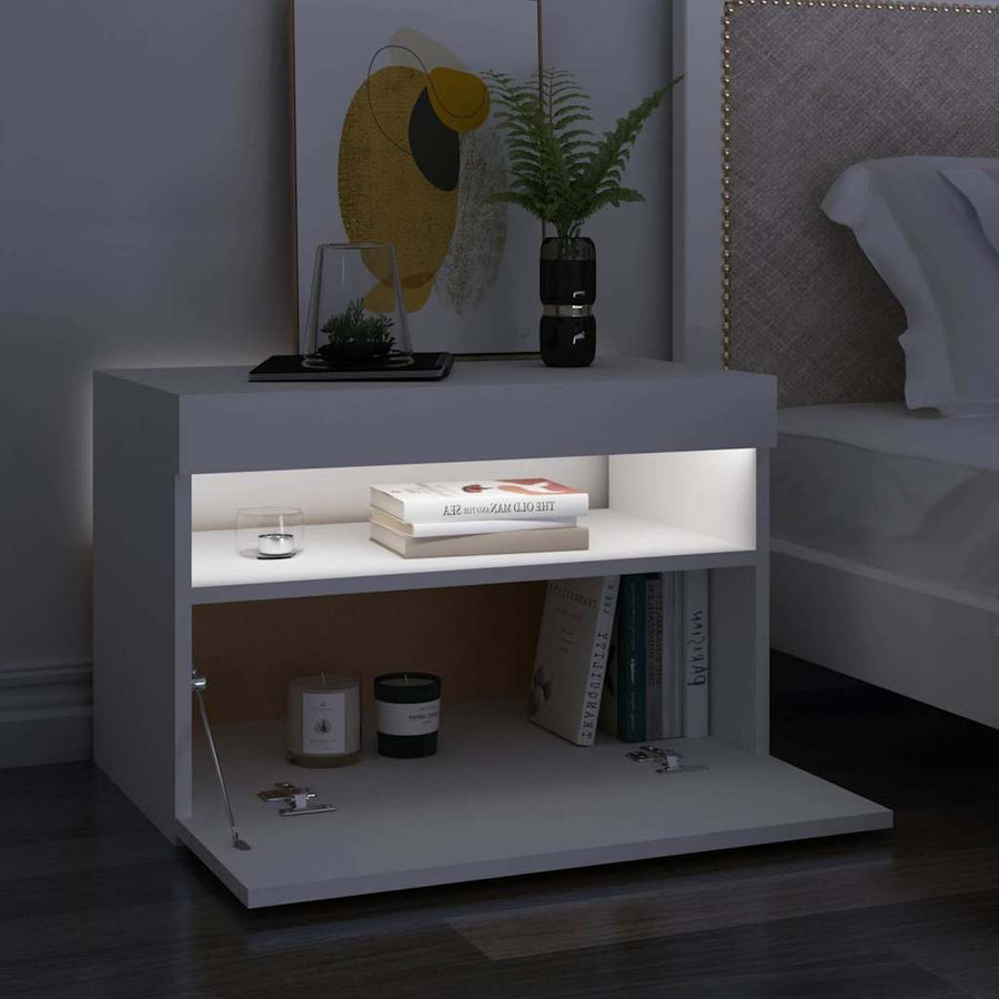 Bedside Cabinet & LED Lights 2 pcs White 60x35x40 cm
